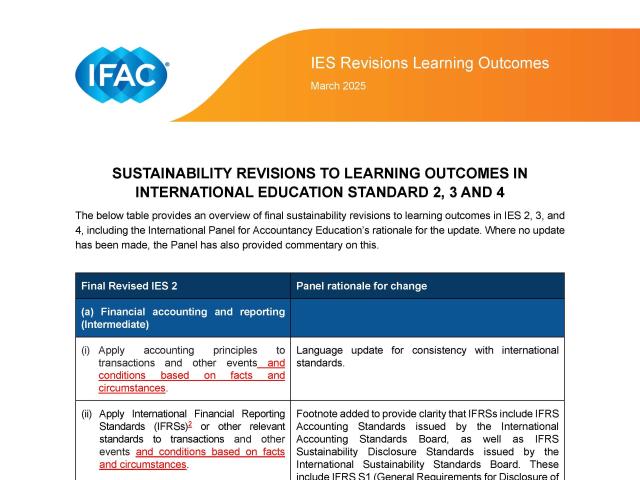 Image of the front page of the IES Revisions Learning Outcomes document