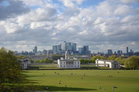 Greenwich Park London from afar during a cloudy day