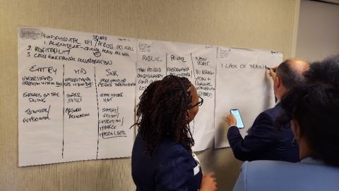 group of people collaborating on a piece of paper