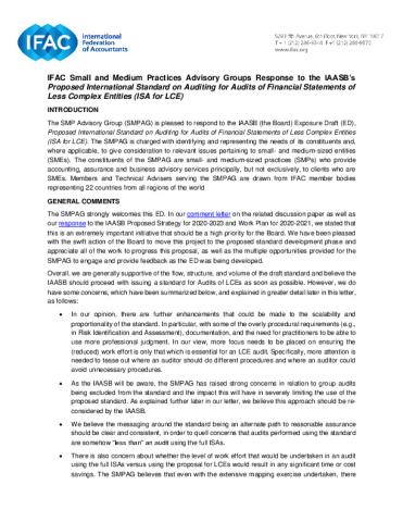 IFAC SMP Advisory Group Response To The IAASB Audits Of LCEs Exposure ...